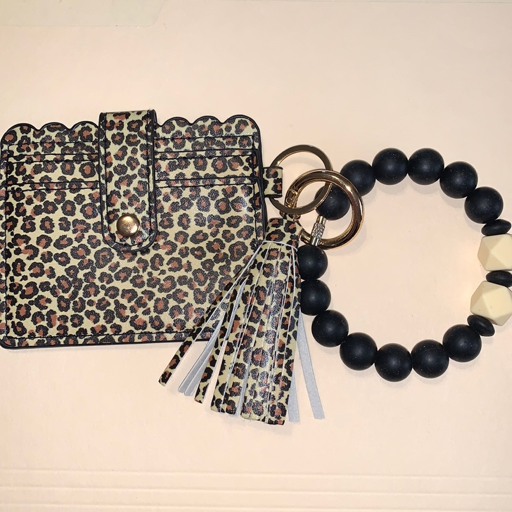 Leopard Print Card Holder with Tassel and Handmade Wristlet